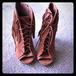Brown Suede Fringe Booties